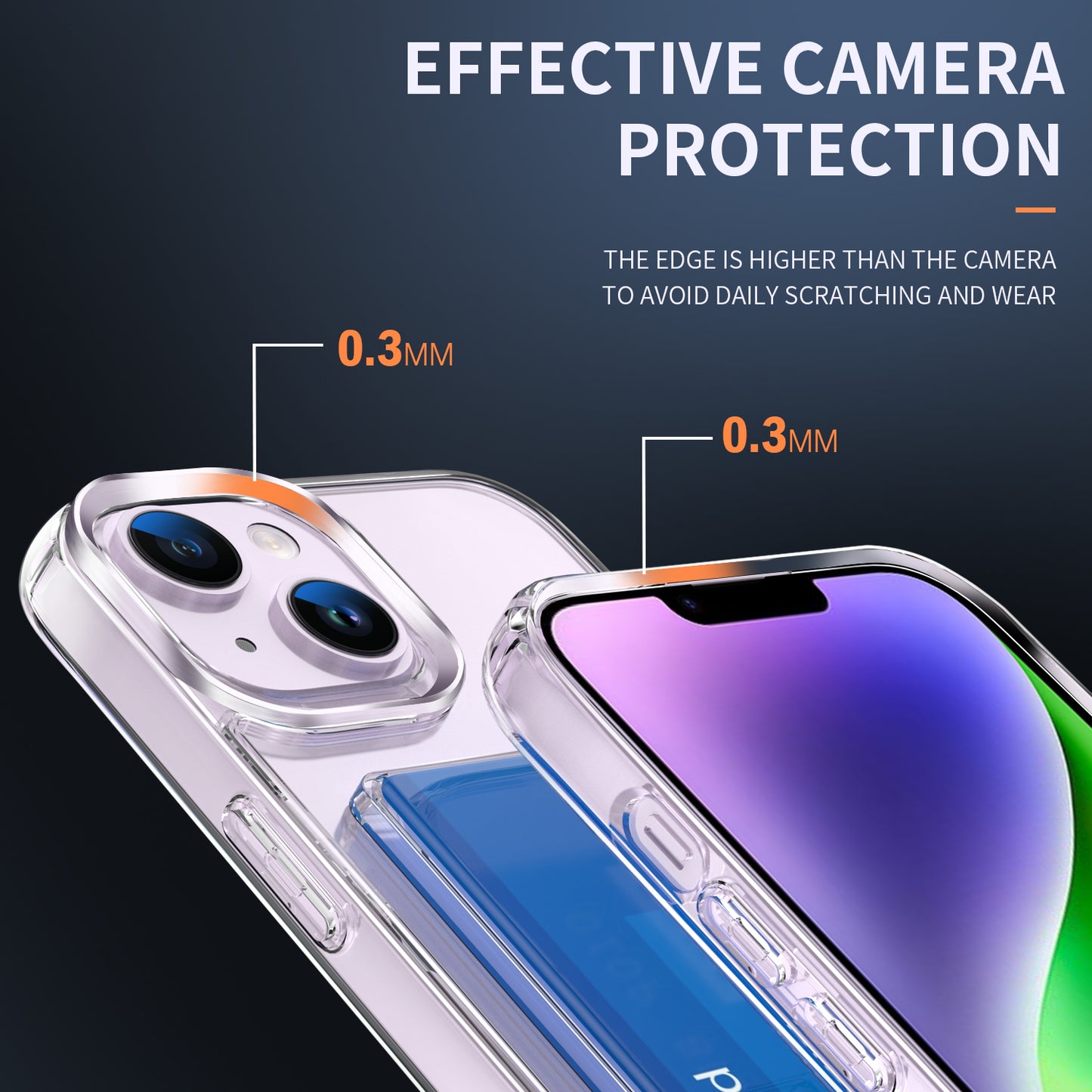 Clear Phone Case for iPhone 14 , Airbag Corner Card Holder TPU + Acrylic Phone Cover