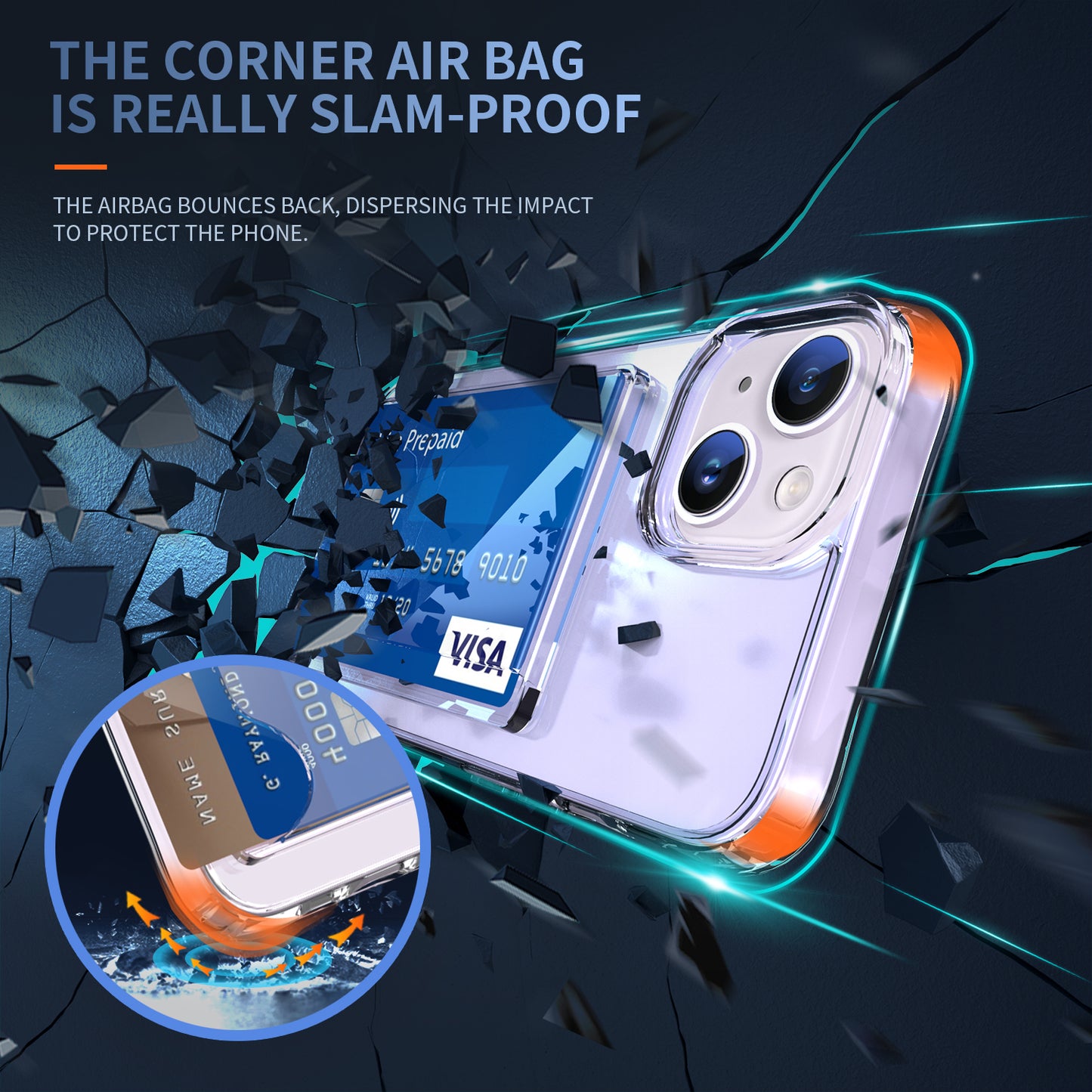 Clear Phone Case for iPhone 14 , Airbag Corner Card Holder TPU + Acrylic Phone Cover