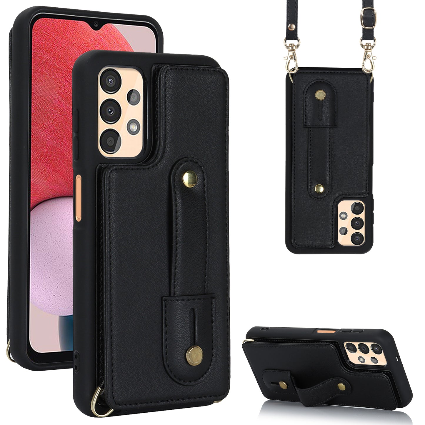 For Samsung Galaxy A53 5G PU Leather+TPU Phone Case Card Slots Design Wristband Kickstand Cover