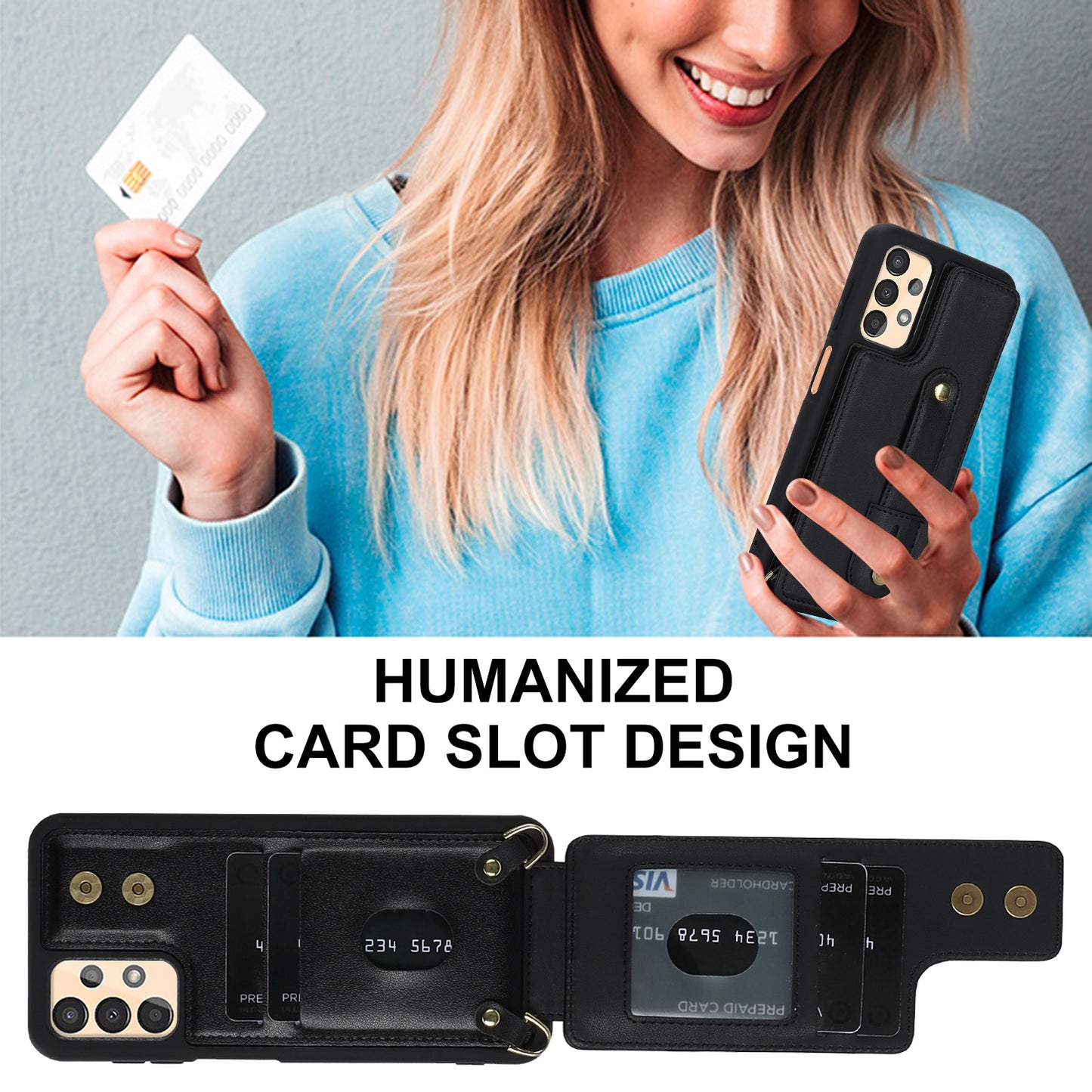 For Samsung Galaxy A53 5G PU Leather+TPU Phone Case Card Slots Design Wristband Kickstand Cover