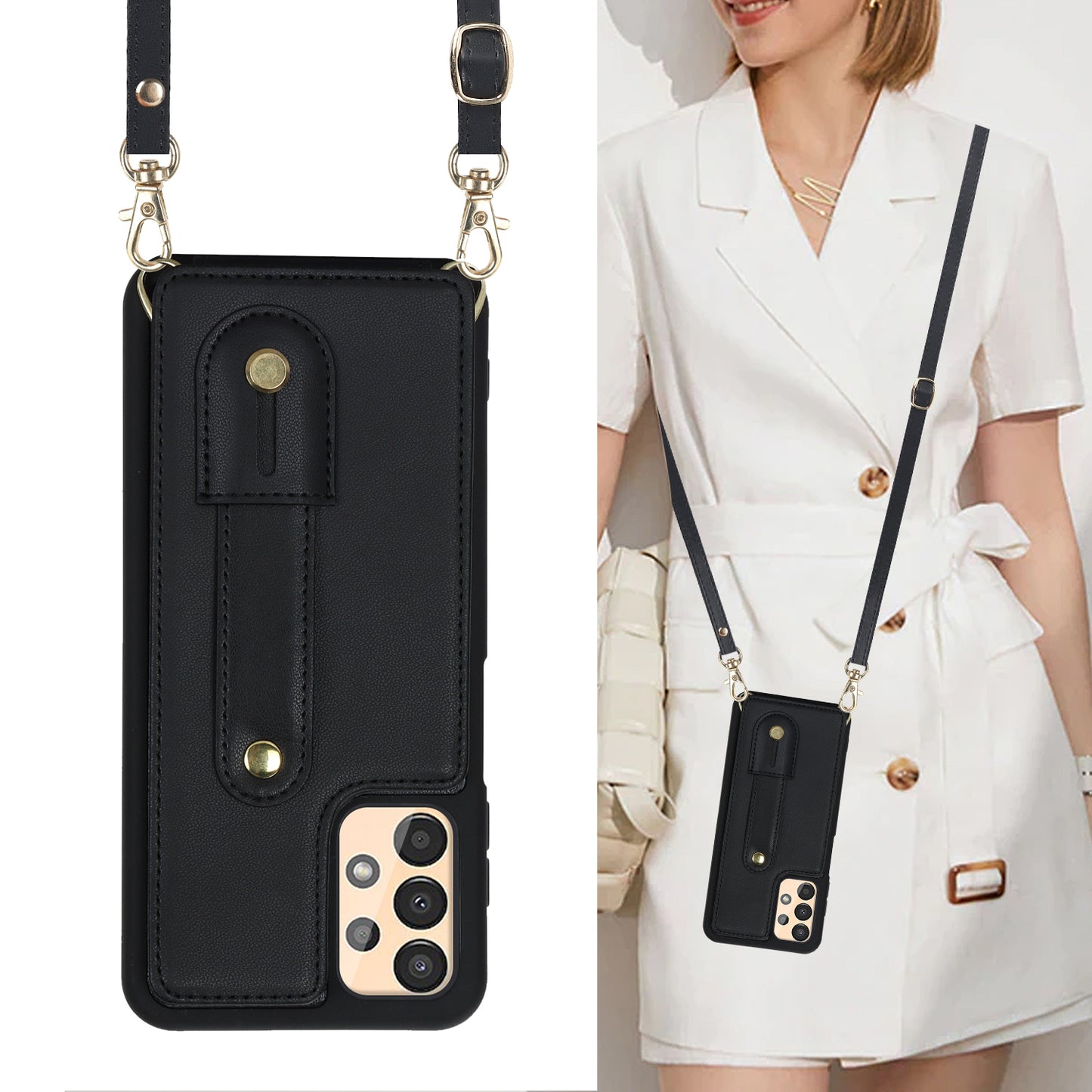 For Samsung Galaxy A53 5G PU Leather+TPU Phone Case Card Slots Design Wristband Kickstand Cover