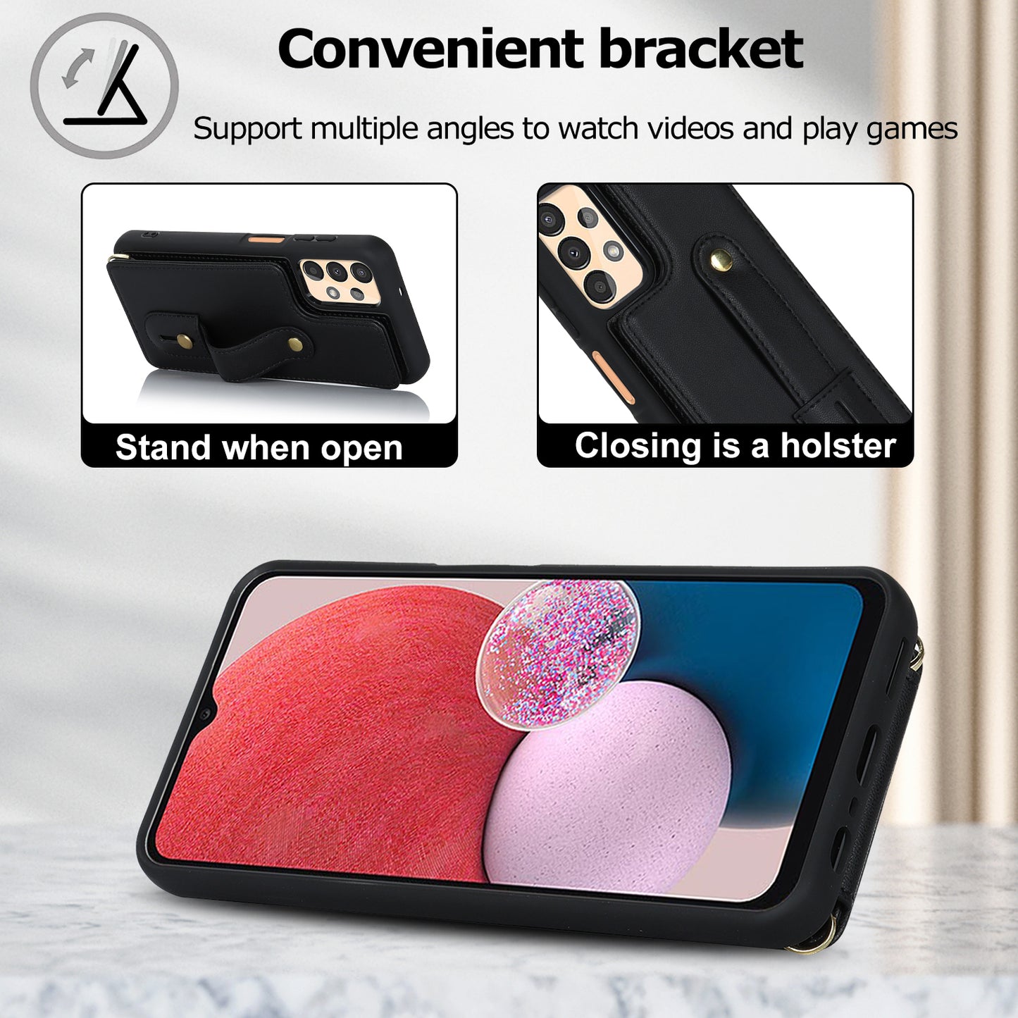 For Samsung Galaxy A53 5G PU Leather+TPU Phone Case Card Slots Design Wristband Kickstand Cover