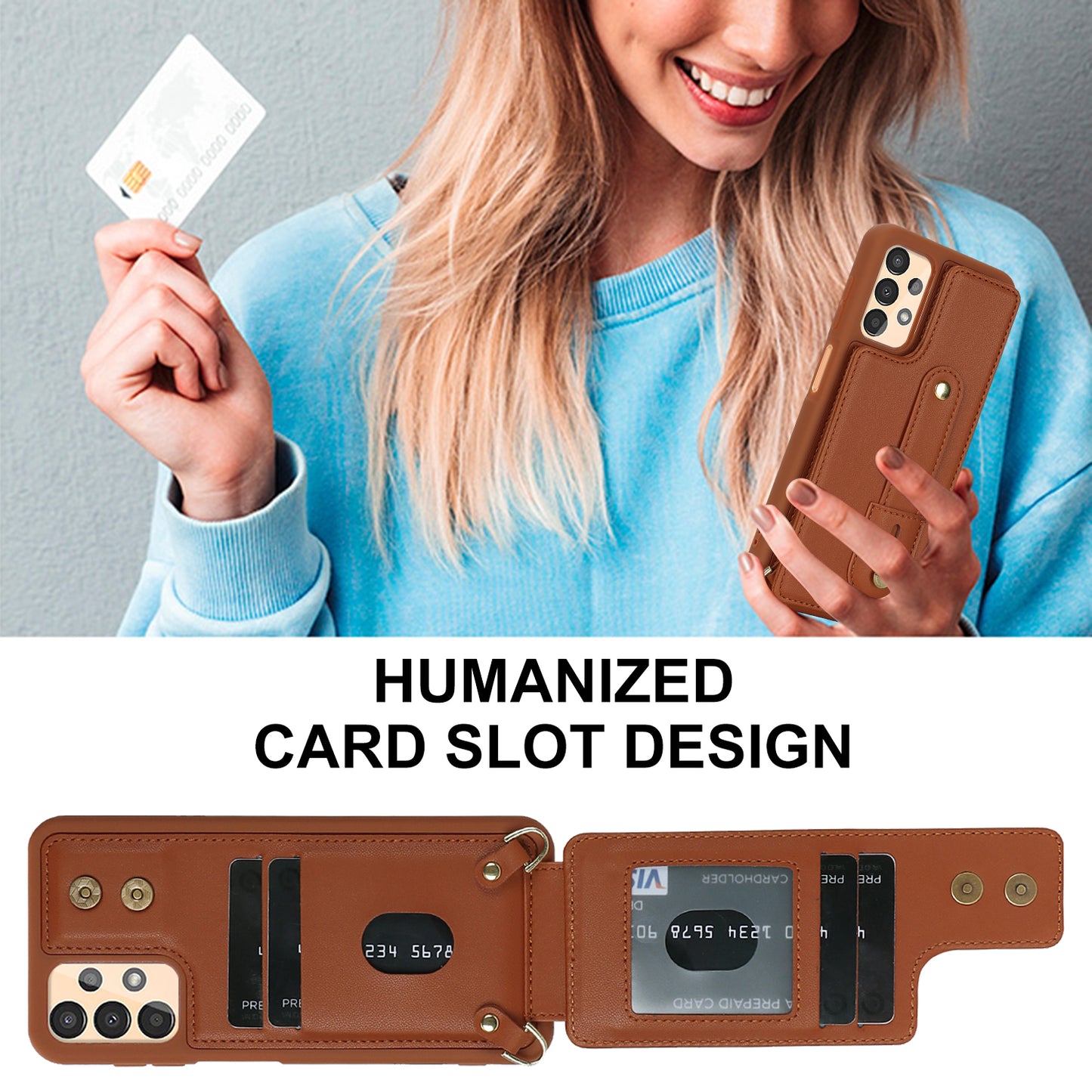 For Samsung Galaxy A53 5G PU Leather+TPU Phone Case Card Slots Design Wristband Kickstand Cover