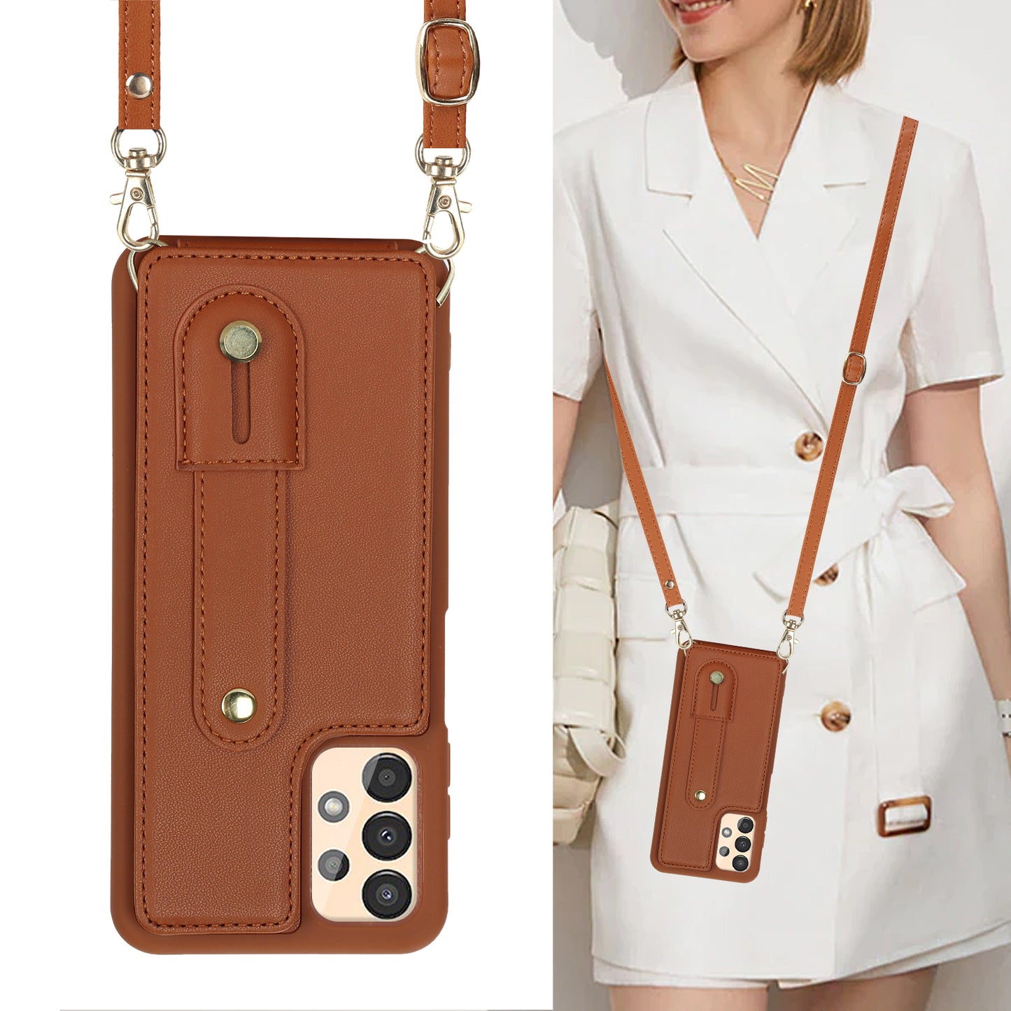 For Samsung Galaxy A53 5G PU Leather+TPU Phone Case Card Slots Design Wristband Kickstand Cover