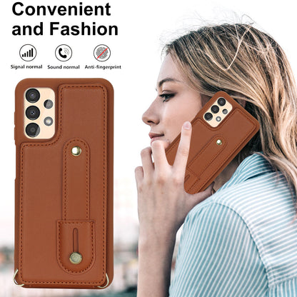 For Samsung Galaxy A53 5G PU Leather+TPU Phone Case Card Slots Design Wristband Kickstand Cover