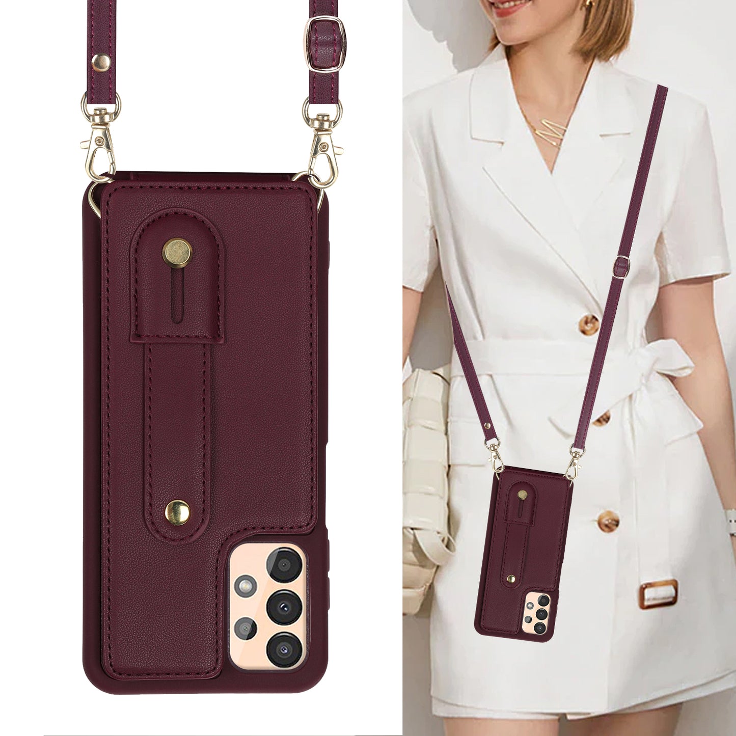 For Samsung Galaxy A53 5G PU Leather+TPU Phone Case Card Slots Design Wristband Kickstand Cover