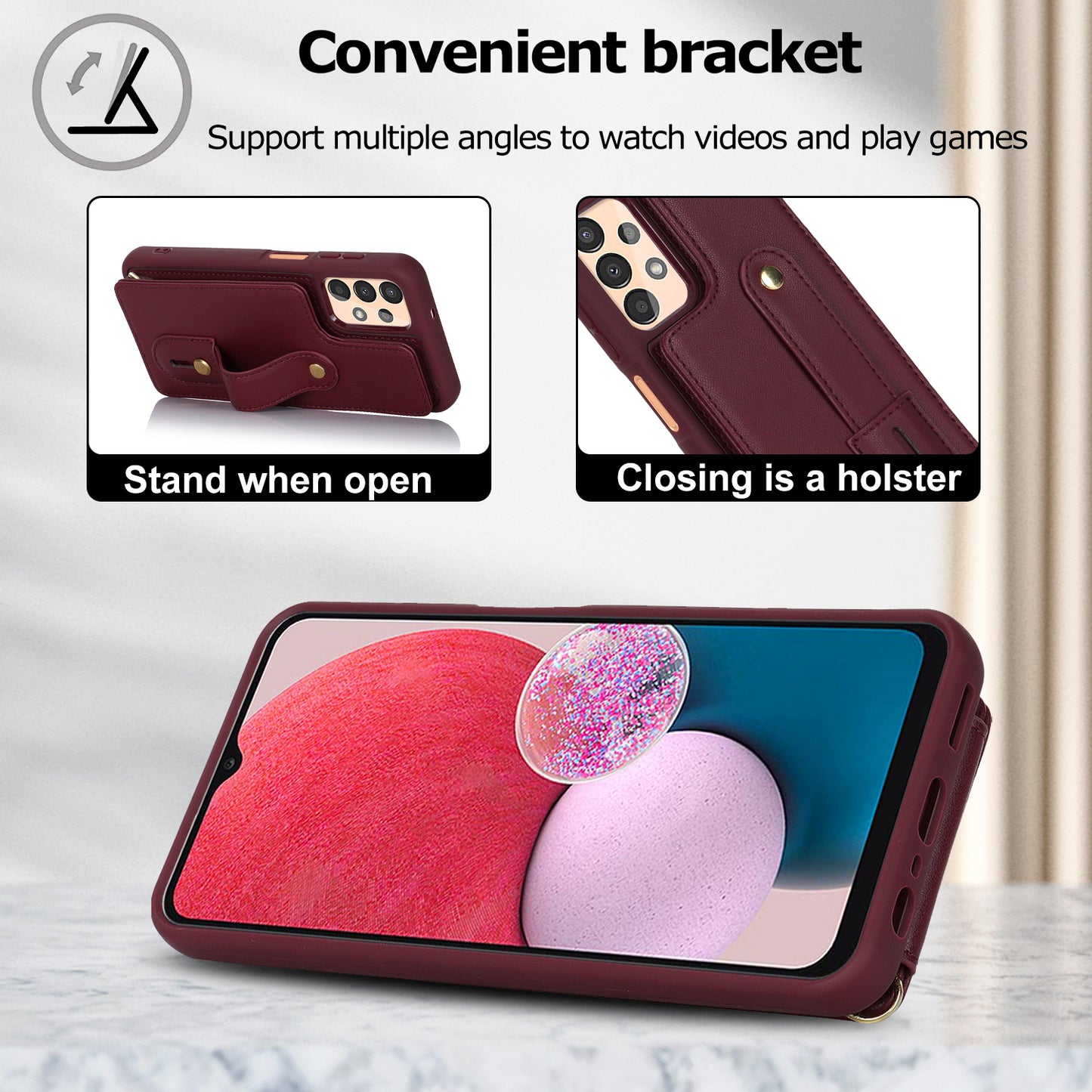 For Samsung Galaxy A53 5G PU Leather+TPU Phone Case Card Slots Design Wristband Kickstand Cover