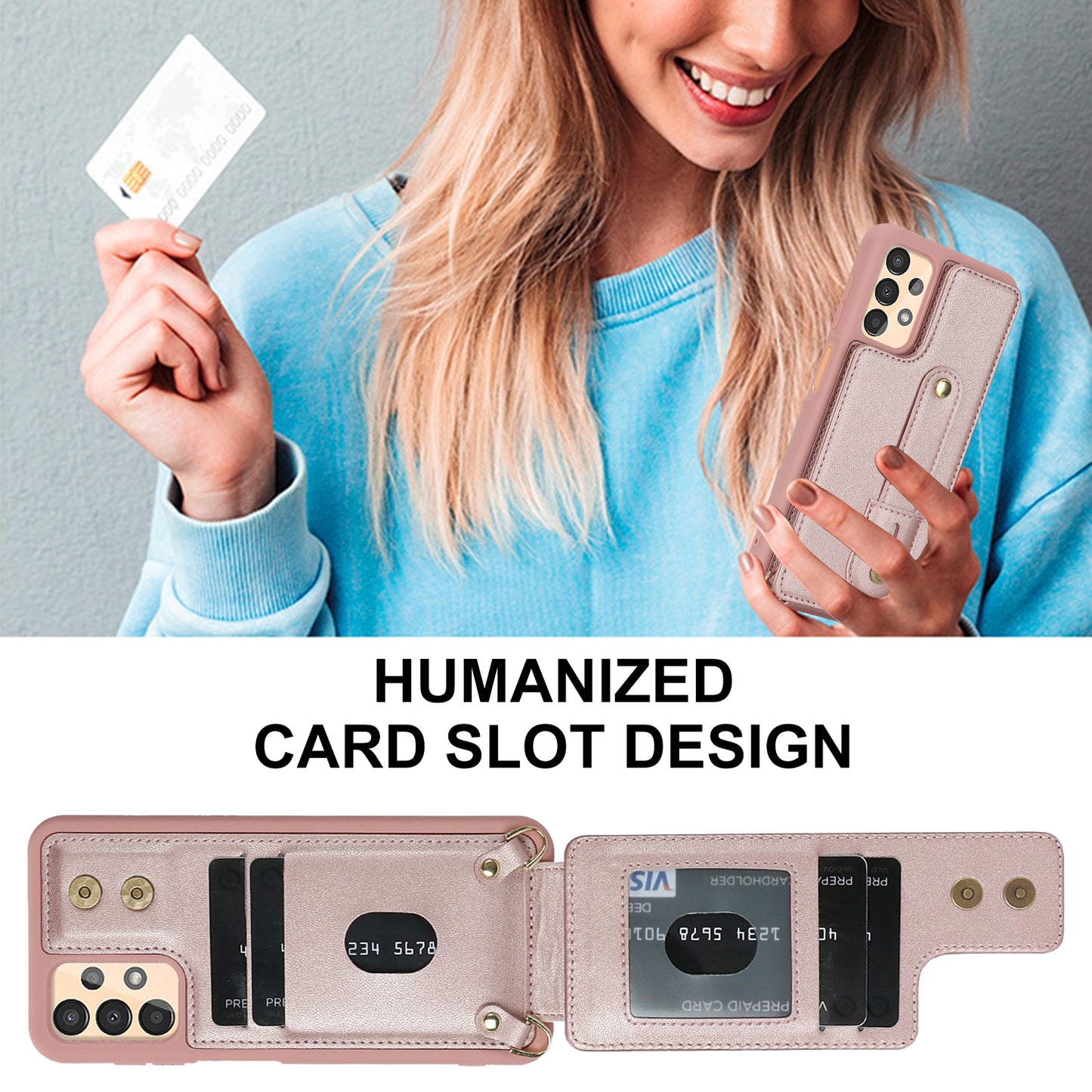 For Samsung Galaxy A53 5G PU Leather+TPU Phone Case Card Slots Design Wristband Kickstand Cover