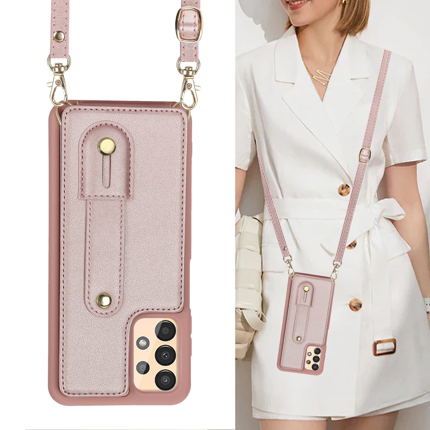 For Samsung Galaxy A53 5G PU Leather+TPU Phone Case Card Slots Design Wristband Kickstand Cover