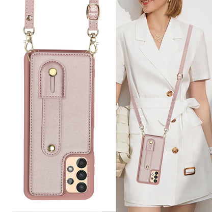 For Samsung Galaxy A53 5G PU Leather+TPU Phone Case Card Slots Design Wristband Kickstand Cover