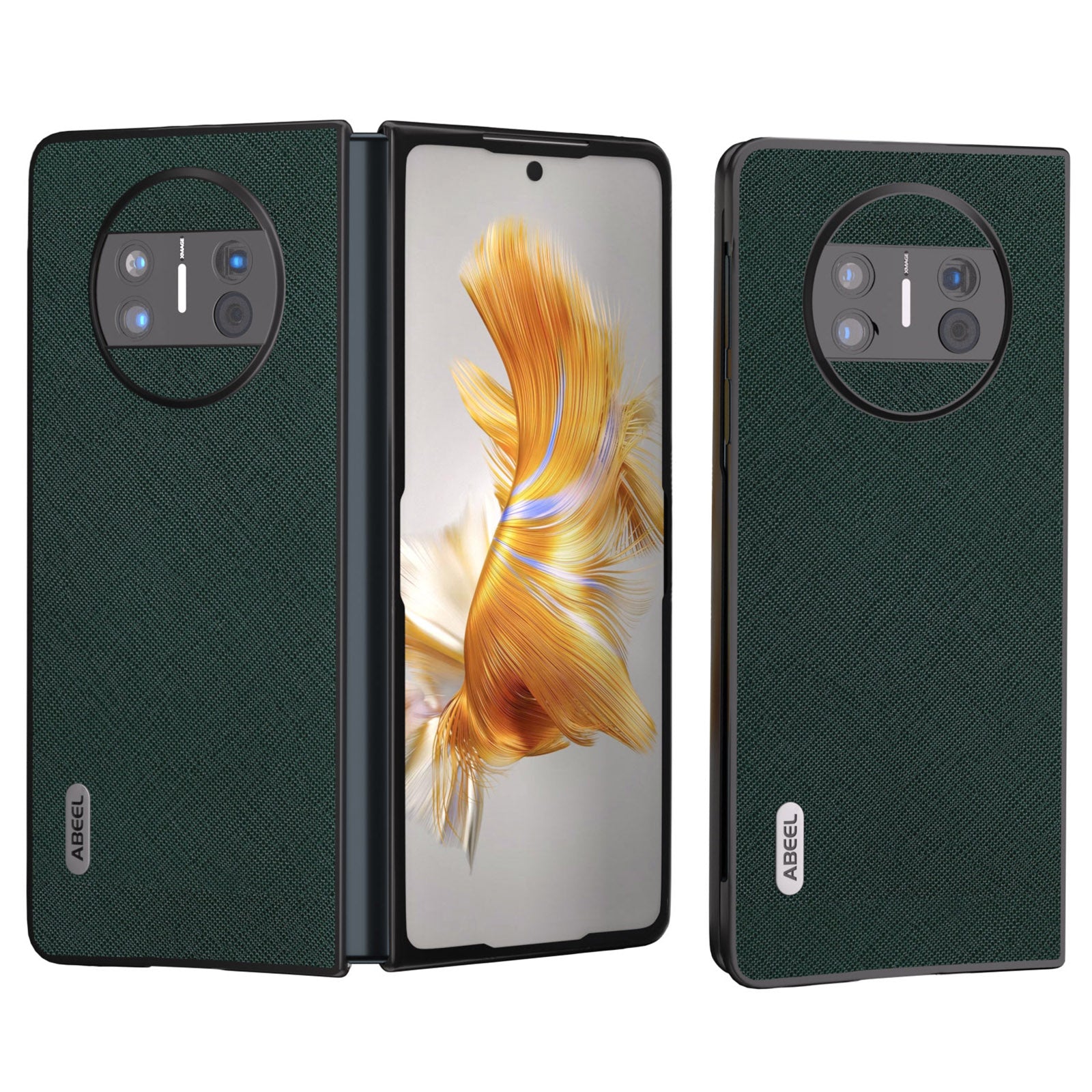 ABEEL Protective Cover for Huawei Mate X3 5G Anti-Drop Cross Texture Cowhide Leather + PC Phone Case