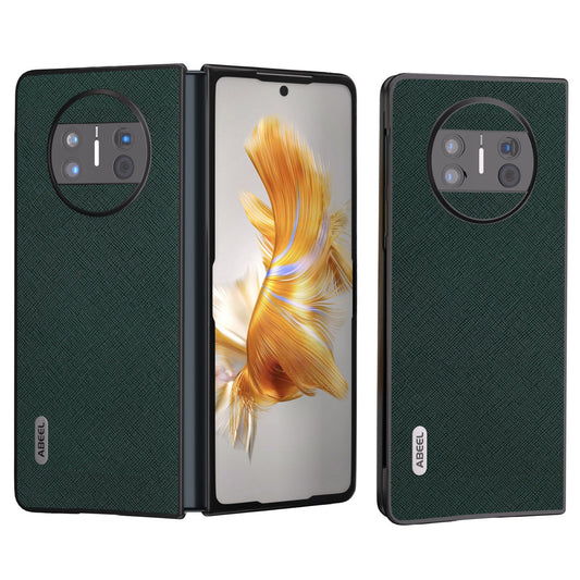 ABEEL Protective Cover for Huawei Mate X3 5G Anti-Drop Cross Texture Cowhide Leather + PC Phone Case