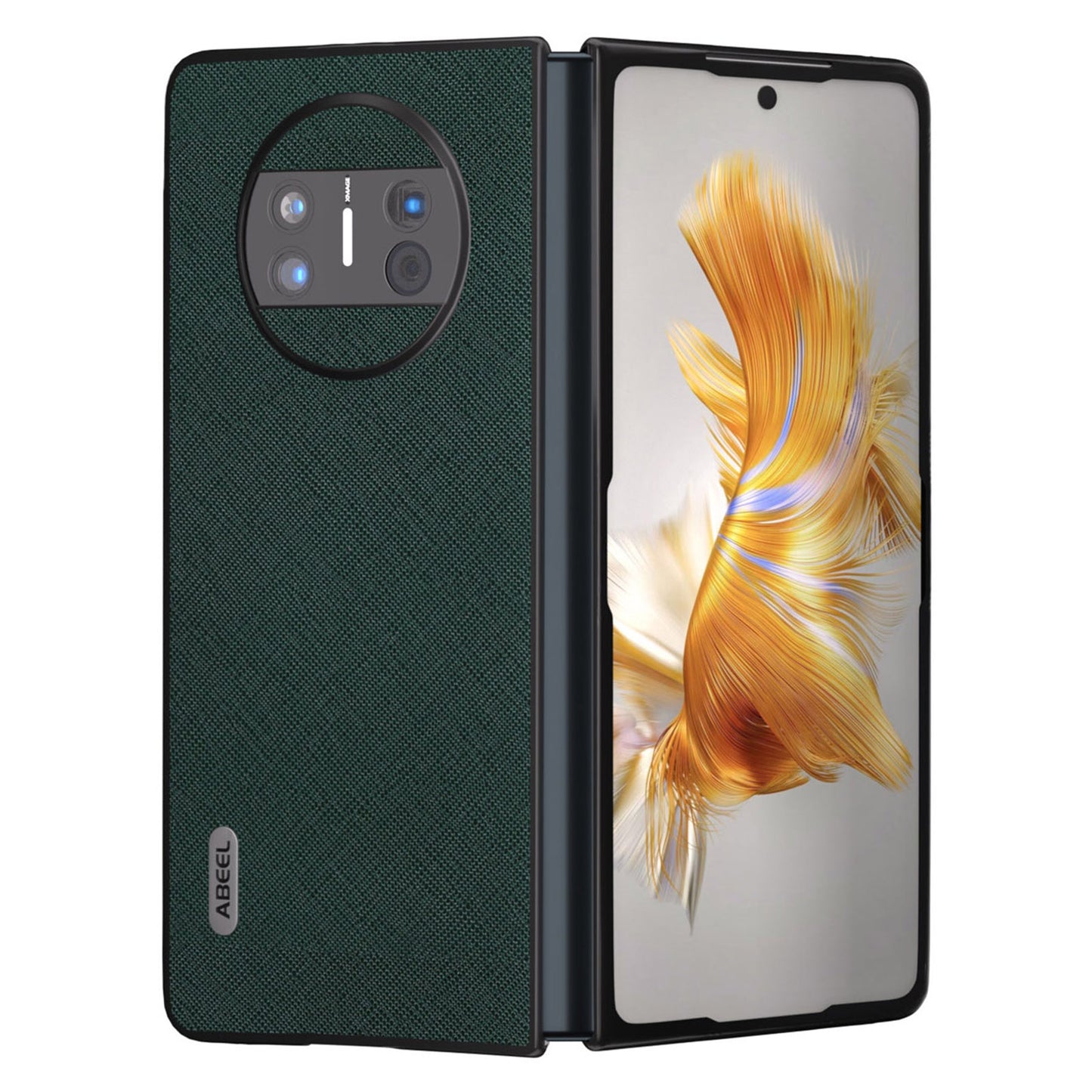 ABEEL Protective Cover for Huawei Mate X3 5G Anti-Drop Cross Texture Cowhide Leather + PC Phone Case