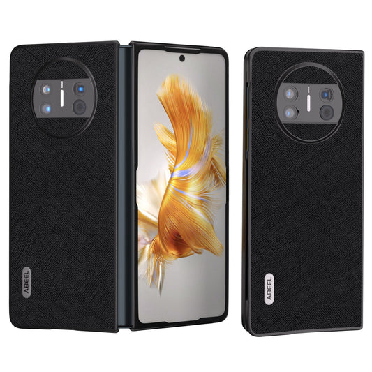 ABEEL Protective Cover for Huawei Mate X3 5G Anti-Drop Cross Texture Cowhide Leather + PC Phone Case