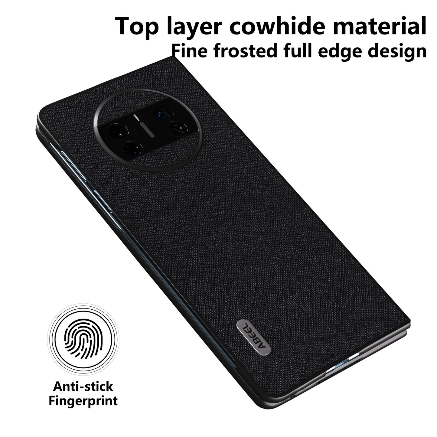 ABEEL Protective Cover for Huawei Mate X3 5G Anti-Drop Cross Texture Cowhide Leather + PC Phone Case