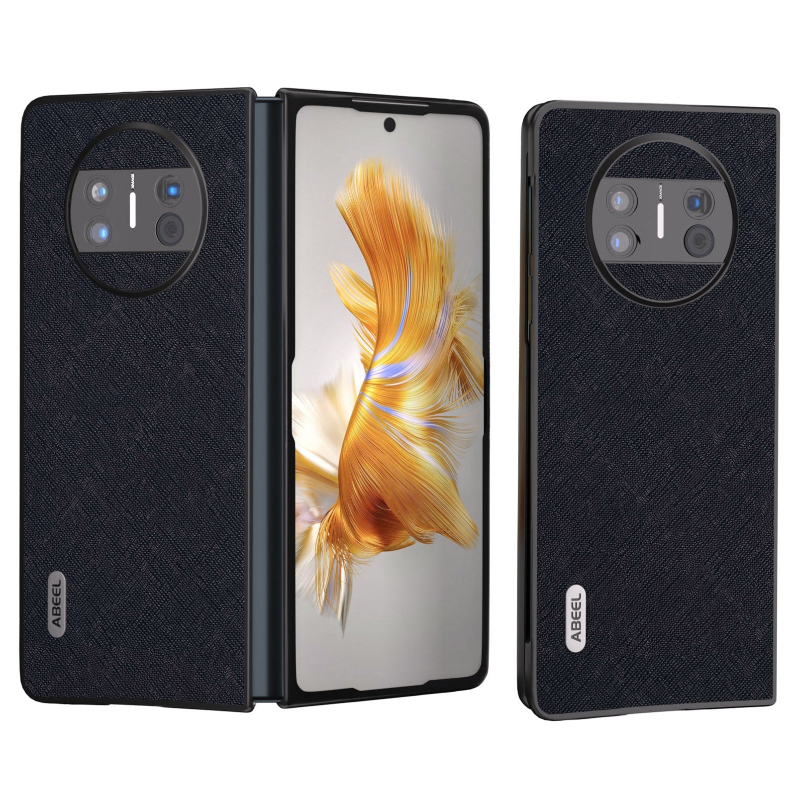 ABEEL Protective Cover for Huawei Mate X3 5G Anti-Drop Cross Texture Cowhide Leather + PC Phone Case