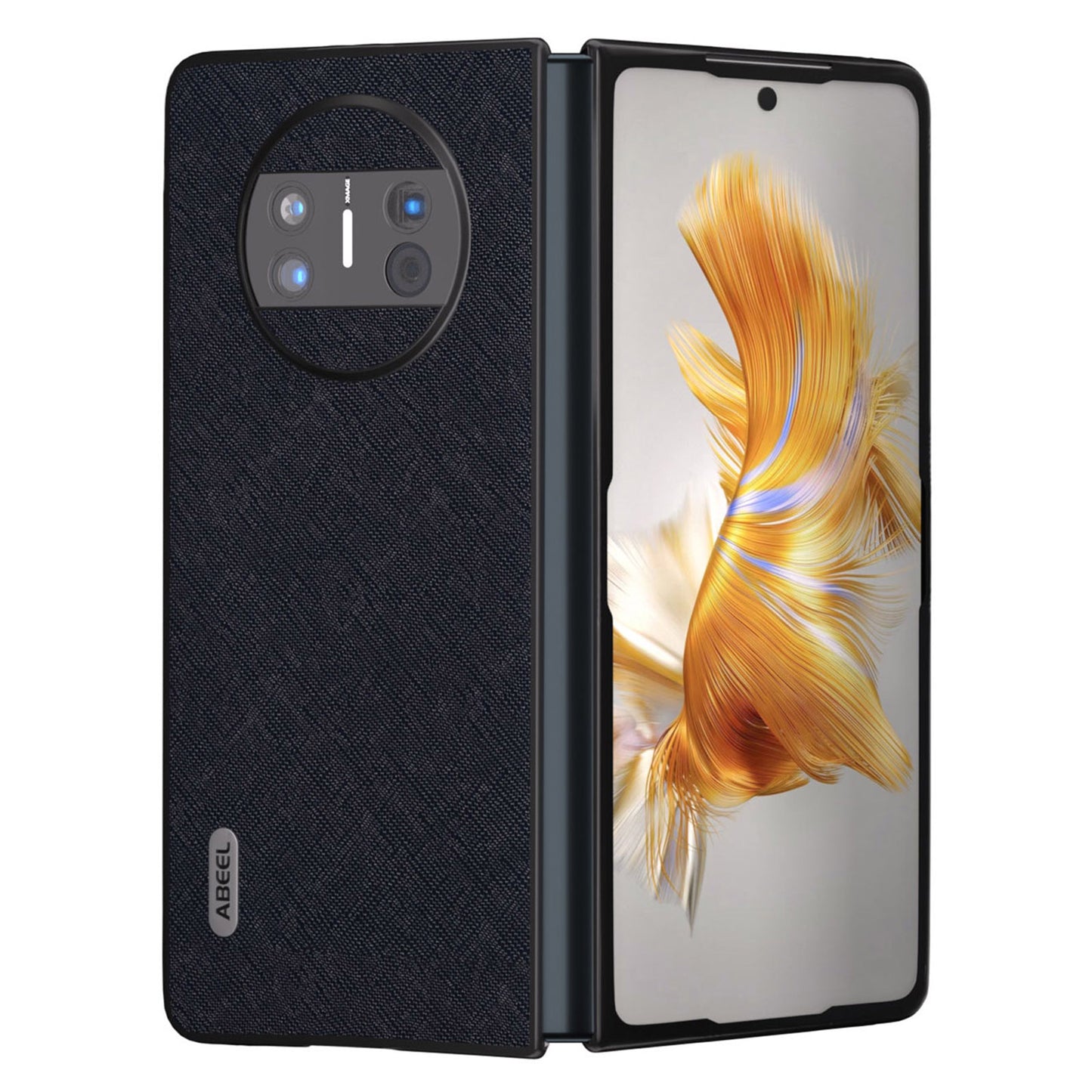 ABEEL Protective Cover for Huawei Mate X3 5G Anti-Drop Cross Texture Cowhide Leather + PC Phone Case