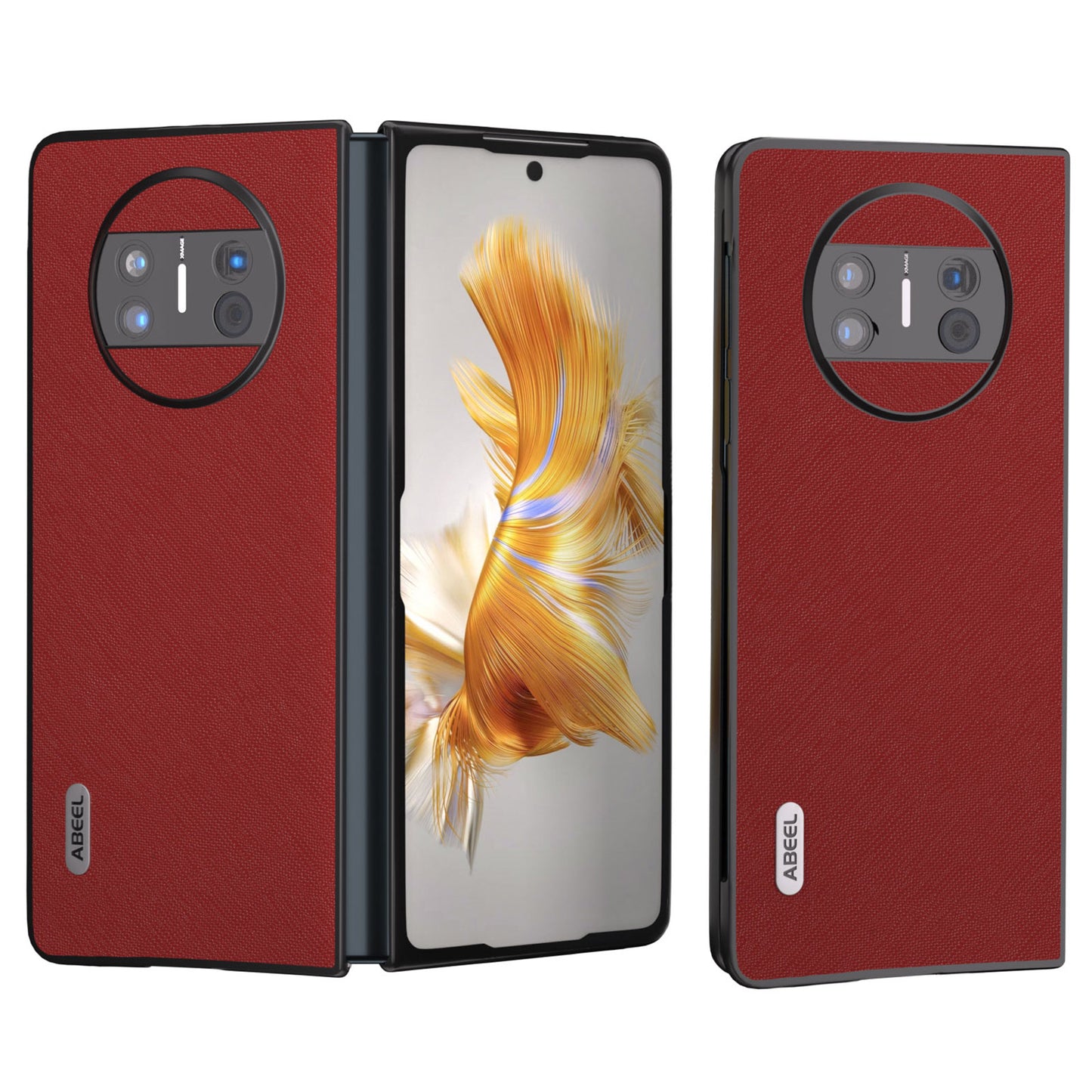 ABEEL Protective Cover for Huawei Mate X3 5G Anti-Drop Cross Texture Cowhide Leather + PC Phone Case