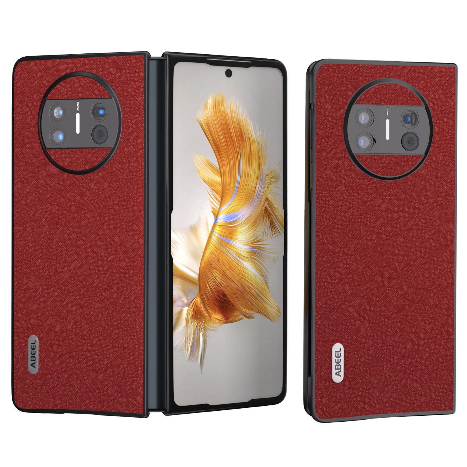 ABEEL Protective Cover for Huawei Mate X3 5G Anti-Drop Cross Texture Cowhide Leather + PC Phone Case