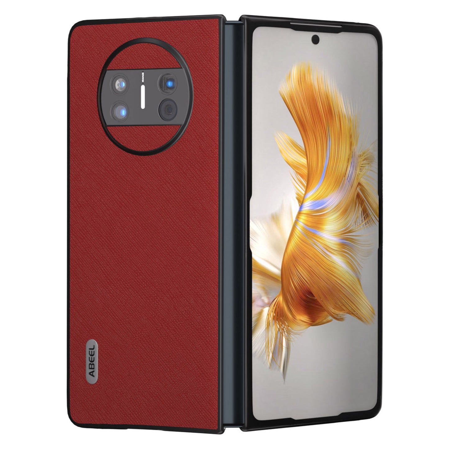 ABEEL Protective Cover for Huawei Mate X3 5G Anti-Drop Cross Texture Cowhide Leather + PC Phone Case