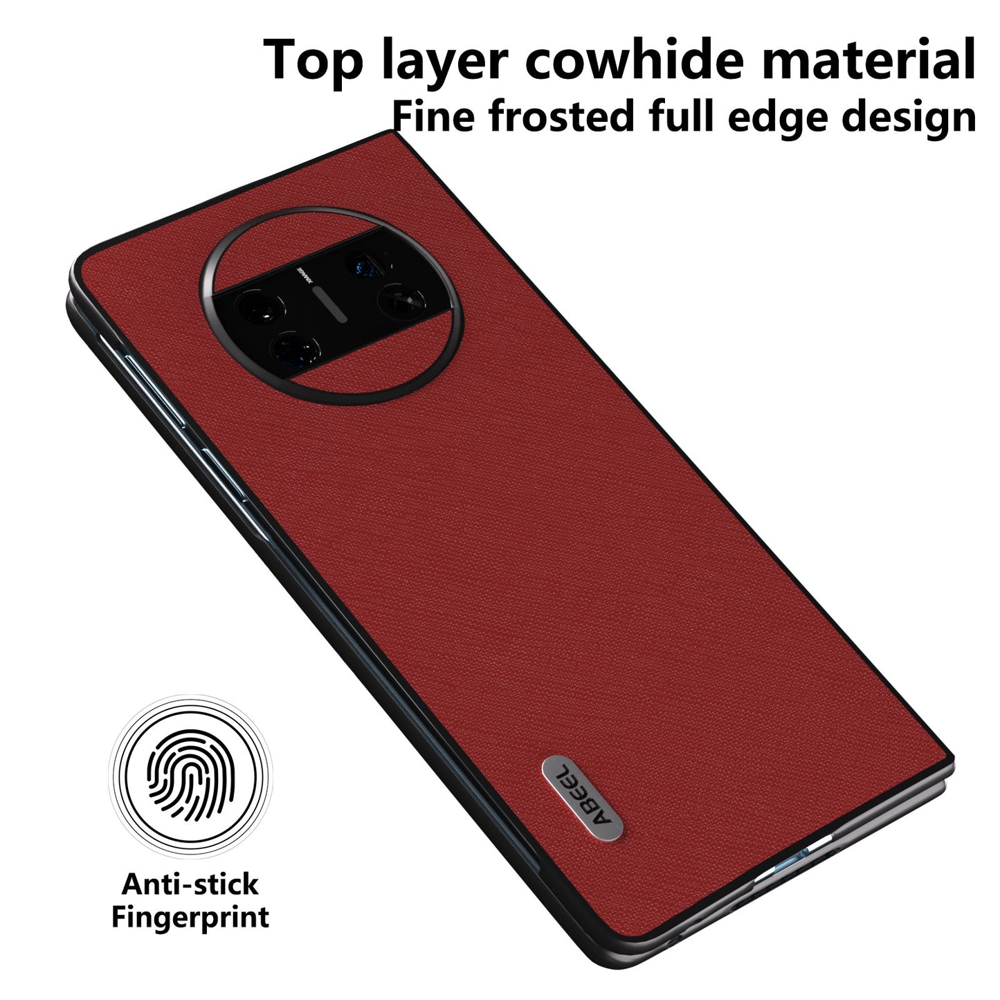 ABEEL Protective Cover for Huawei Mate X3 5G Anti-Drop Cross Texture Cowhide Leather + PC Phone Case