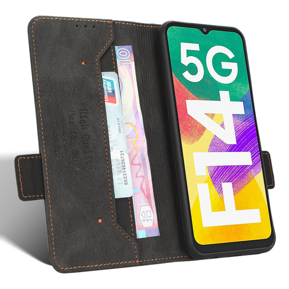 For Samsung Galaxy F14 5G Fall Proof Phone Case Hardware Decor PU Leather Wallet Stand Cover