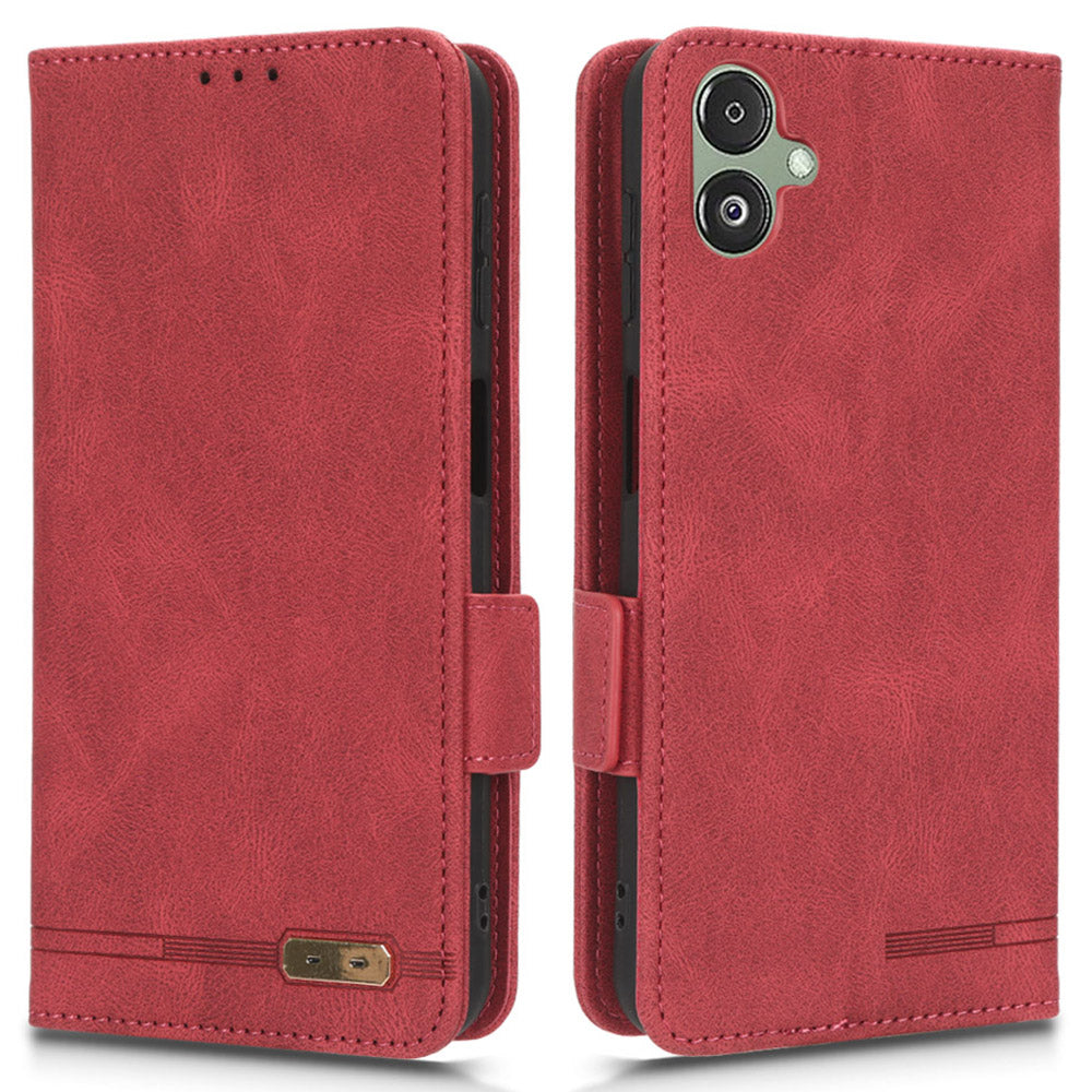 For Samsung Galaxy F14 5G Fall Proof Phone Case Hardware Decor PU Leather Wallet Stand Cover