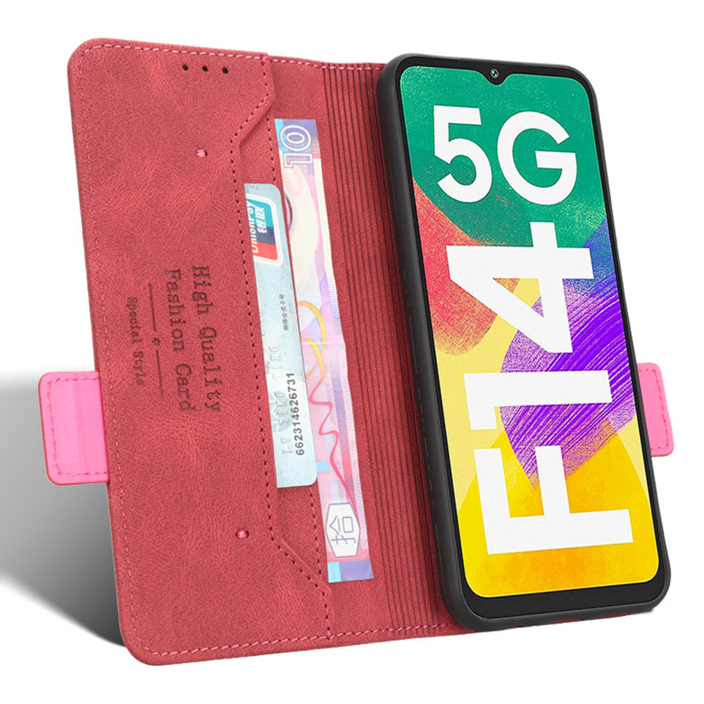 For Samsung Galaxy F14 5G Fall Proof Phone Case Hardware Decor PU Leather Wallet Stand Cover