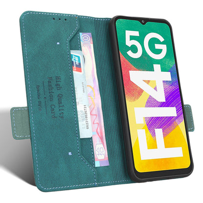 For Samsung Galaxy F14 5G Fall Proof Phone Case Hardware Decor PU Leather Wallet Stand Cover