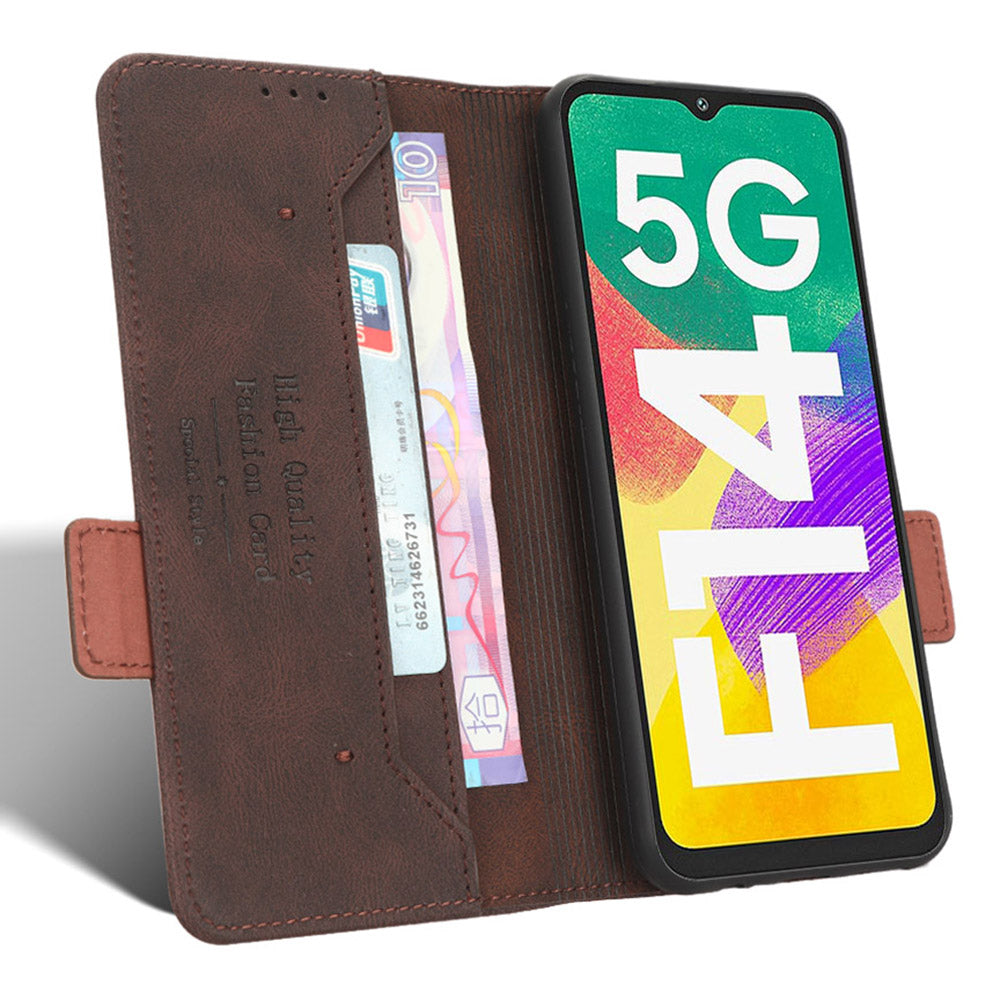 For Samsung Galaxy F14 5G Fall Proof Phone Case Hardware Decor PU Leather Wallet Stand Cover