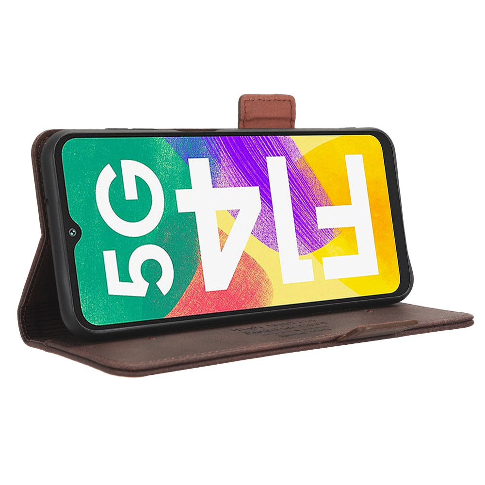 For Samsung Galaxy F14 5G Fall Proof Phone Case Hardware Decor PU Leather Wallet Stand Cover