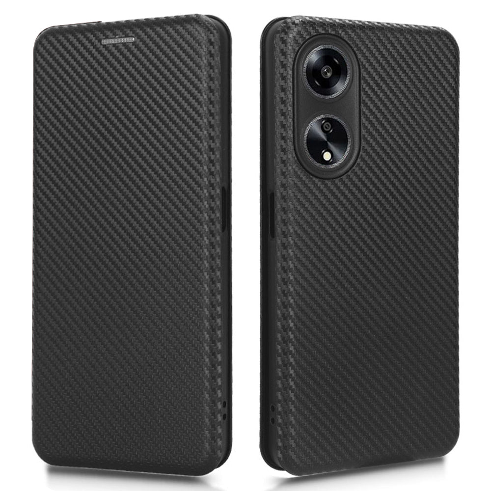 Stand Cover for Oppo A1 5G Carbon Fiber Texture Card Slot PU Leather Shockproof Phone Case