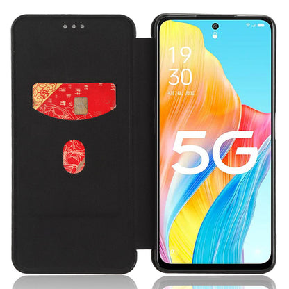 Stand Cover for Oppo A1 5G Carbon Fiber Texture Card Slot PU Leather Shockproof Phone Case