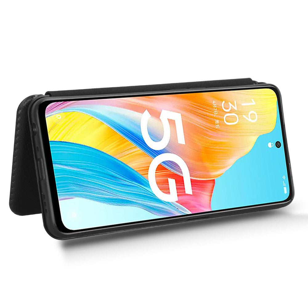 Stand Cover for Oppo A1 5G Carbon Fiber Texture Card Slot PU Leather Shockproof Phone Case