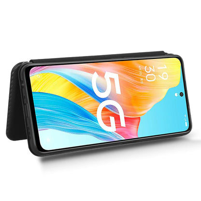 Stand Cover for Oppo A1 5G Carbon Fiber Texture Card Slot PU Leather Shockproof Phone Case