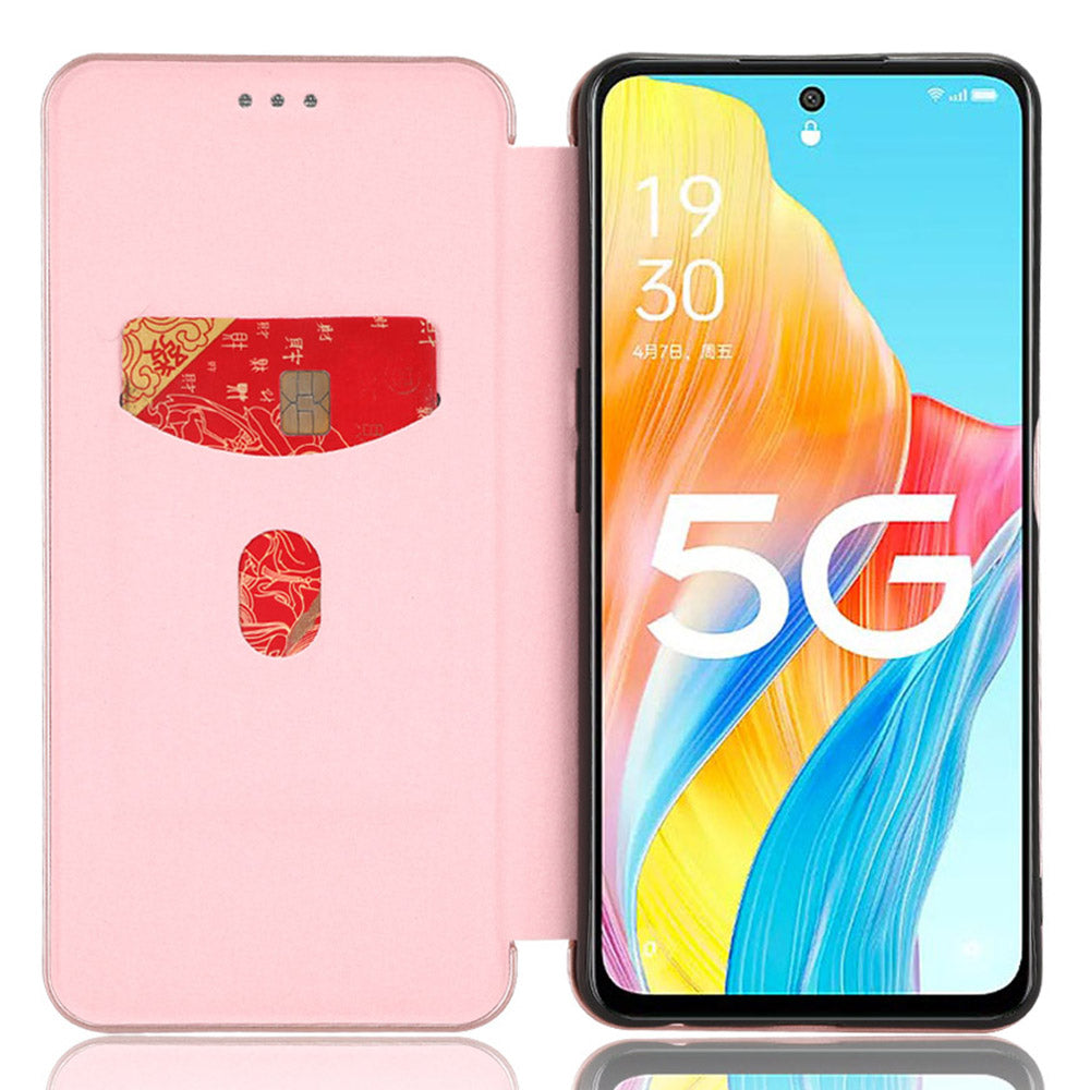 Stand Cover for Oppo A1 5G Carbon Fiber Texture Card Slot PU Leather Shockproof Phone Case