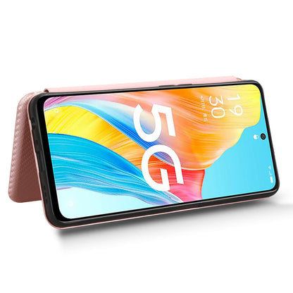 Stand Cover for Oppo A1 5G Carbon Fiber Texture Card Slot PU Leather Shockproof Phone Case