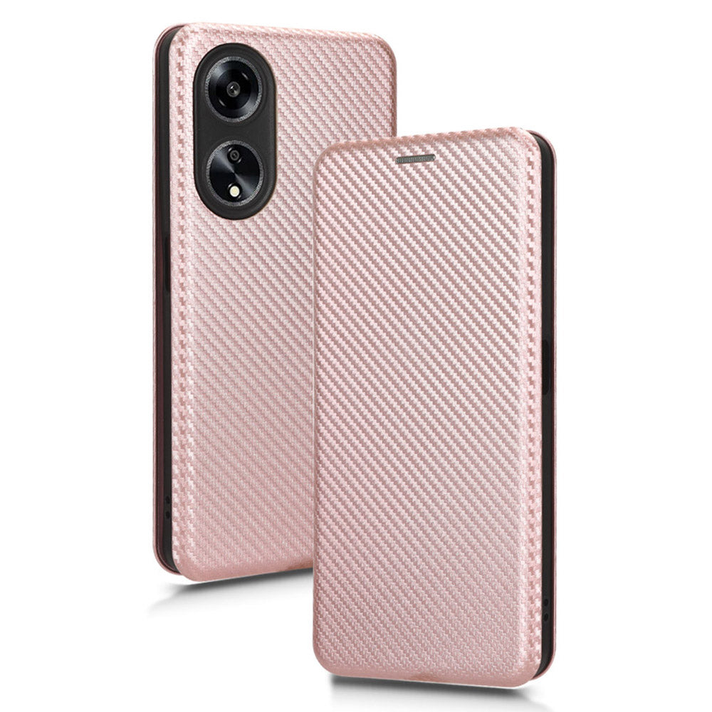 Stand Cover for Oppo A1 5G Carbon Fiber Texture Card Slot PU Leather Shockproof Phone Case