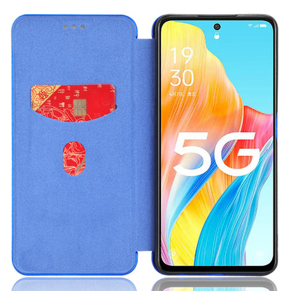 Stand Cover for Oppo A1 5G Carbon Fiber Texture Card Slot PU Leather Shockproof Phone Case