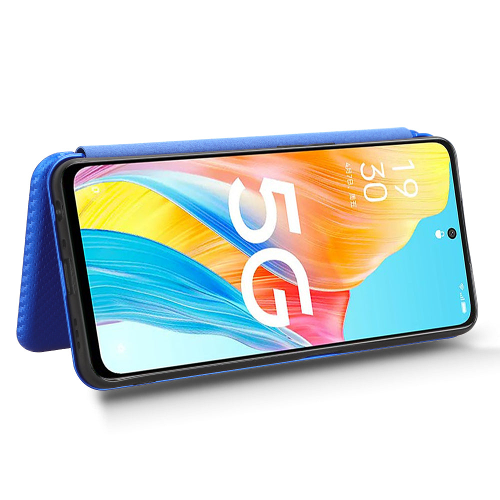 Stand Cover for Oppo A1 5G Carbon Fiber Texture Card Slot PU Leather Shockproof Phone Case