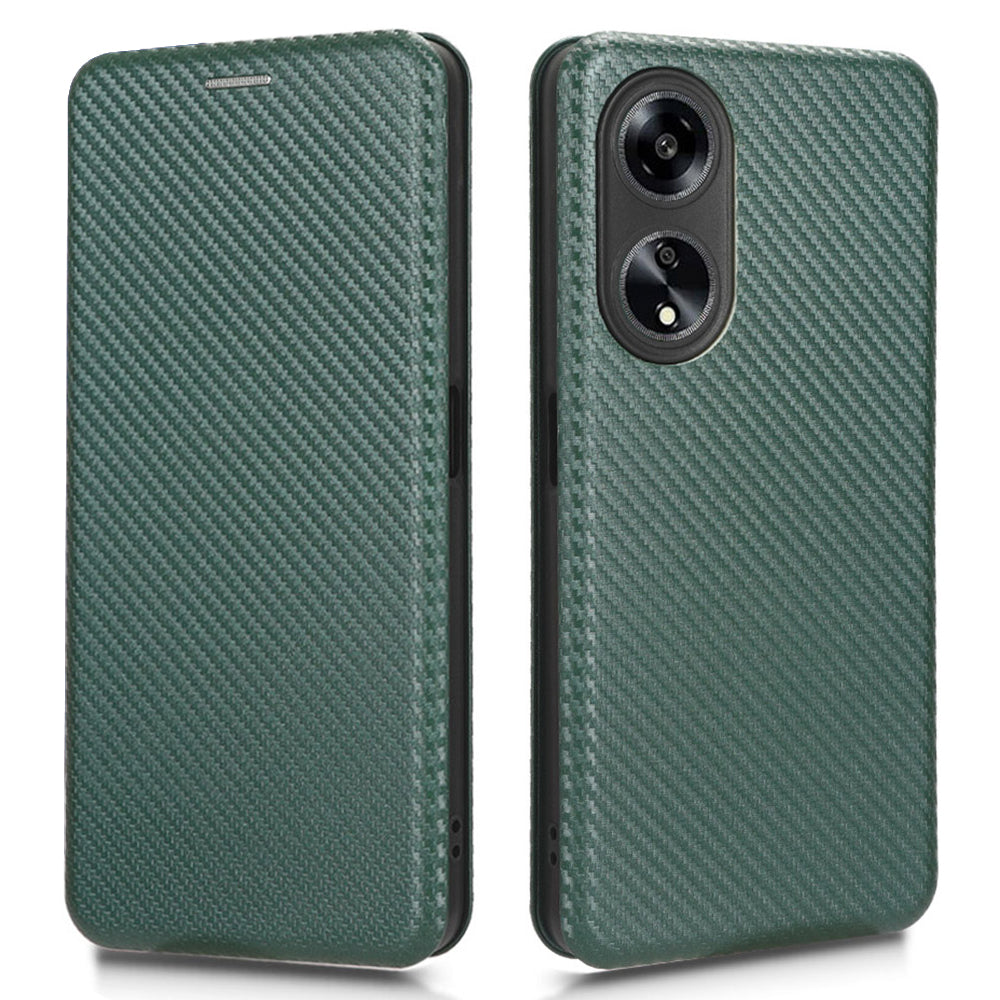 Stand Cover for Oppo A1 5G Carbon Fiber Texture Card Slot PU Leather Shockproof Phone Case