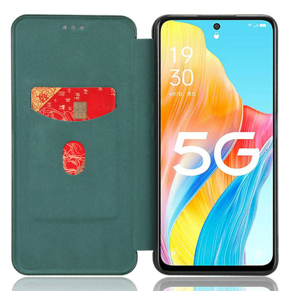 Stand Cover for Oppo A1 5G Carbon Fiber Texture Card Slot PU Leather Shockproof Phone Case