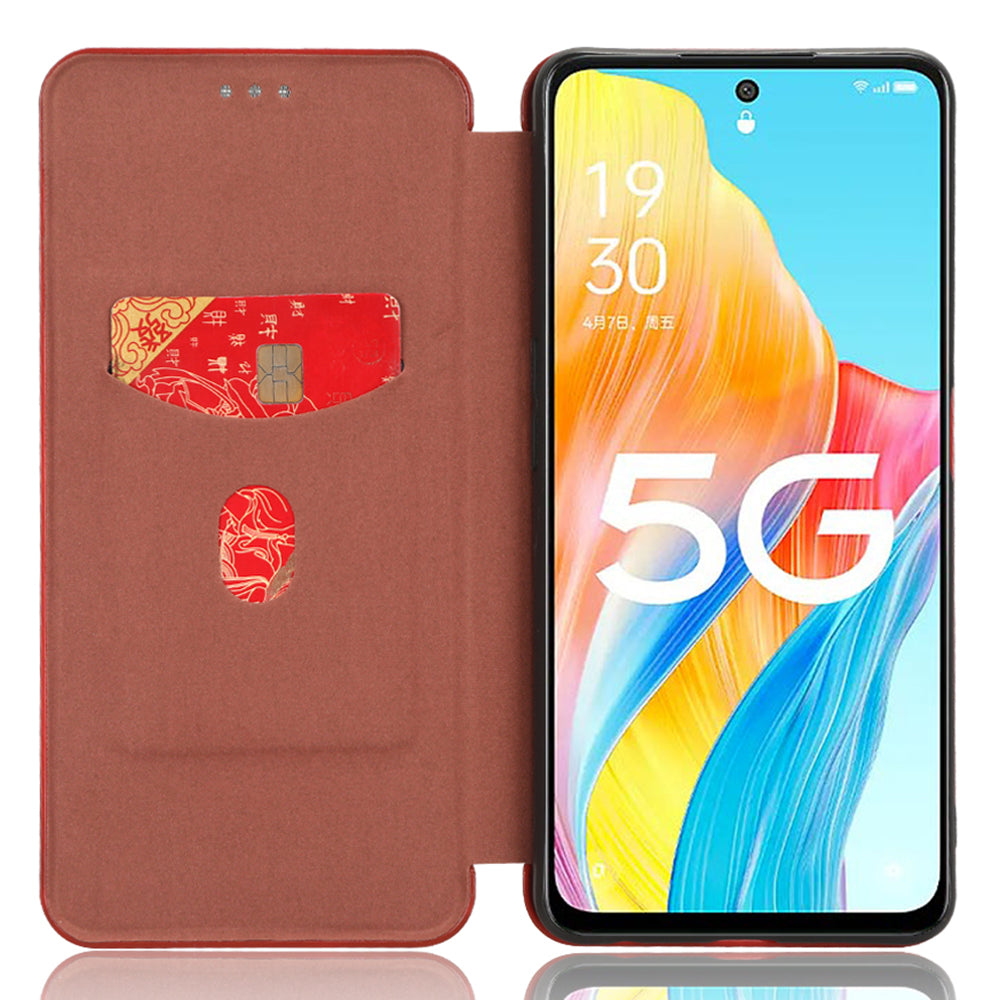 Stand Cover for Oppo A1 5G Carbon Fiber Texture Card Slot PU Leather Shockproof Phone Case