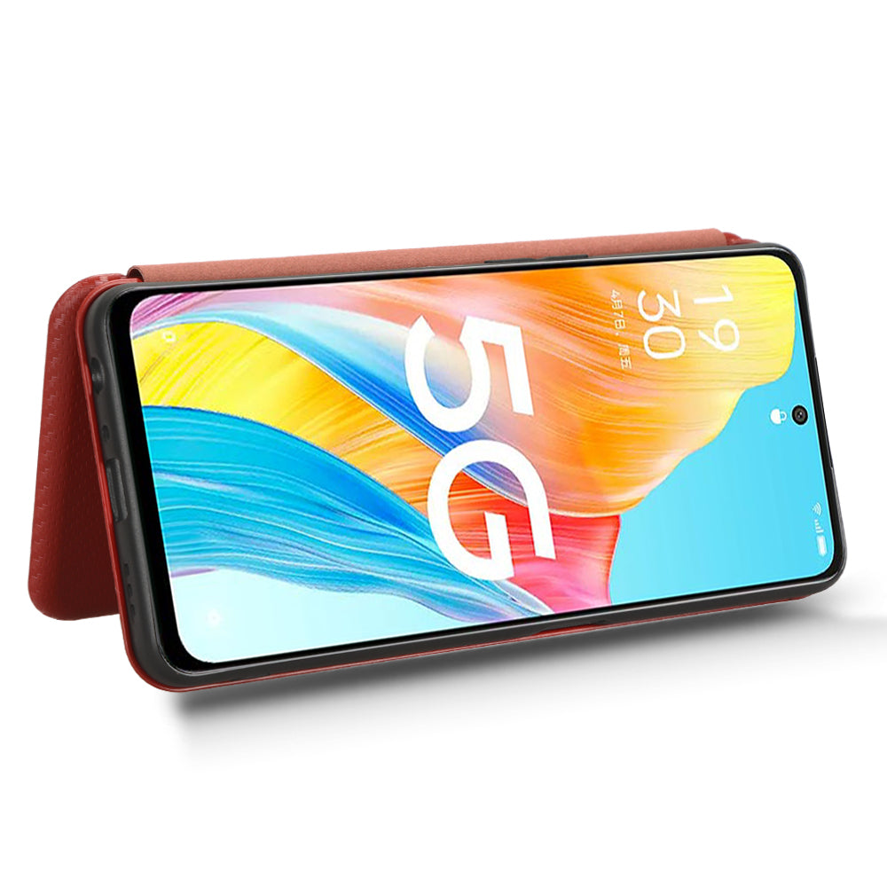 Stand Cover for Oppo A1 5G Carbon Fiber Texture Card Slot PU Leather Shockproof Phone Case