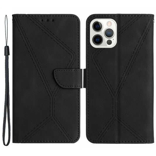 HT05 For iPhone 13 Pro 6.1 inch Skin-touch Fully Wrapped Phone Case PU Leather Wallet Cover with Strap