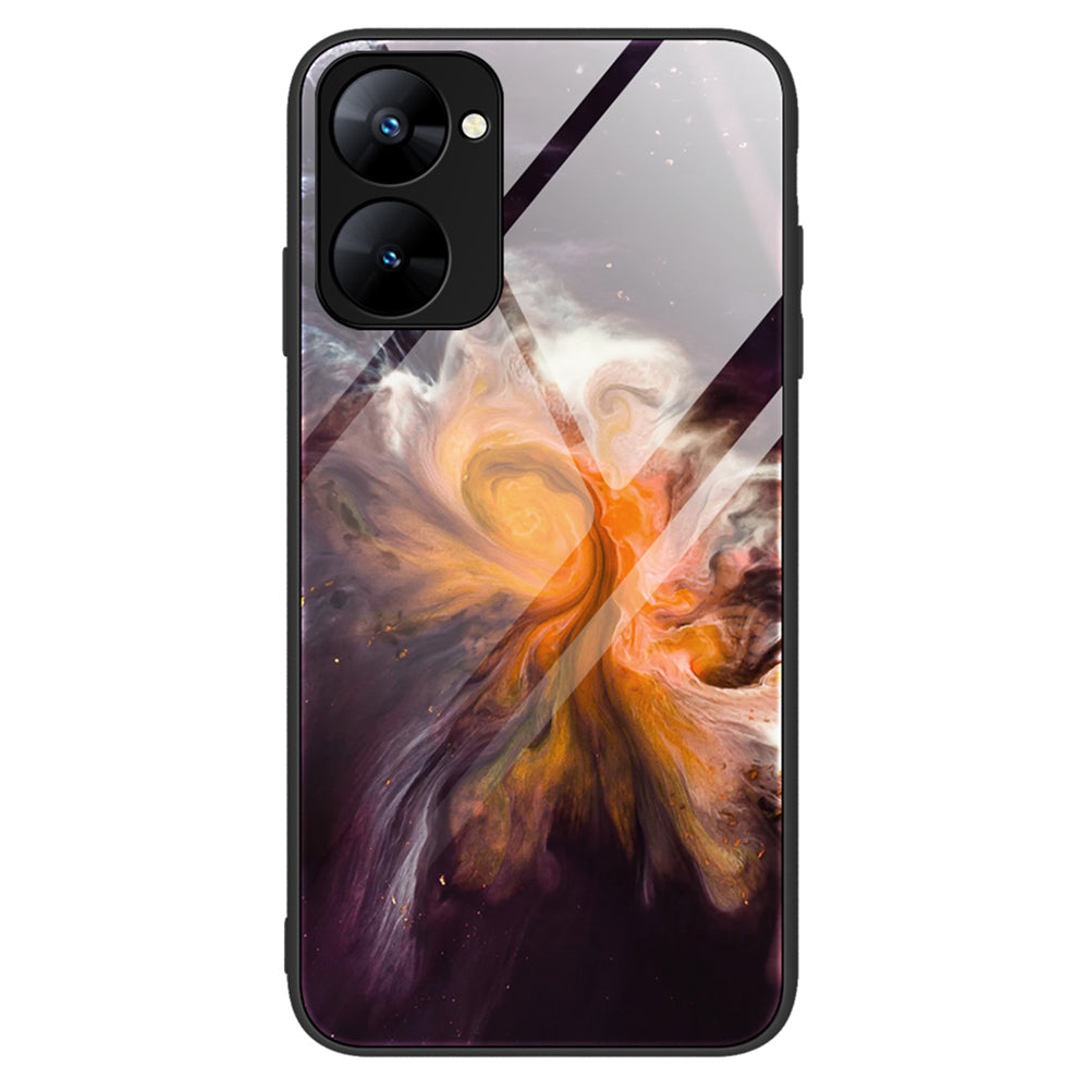 For Realme V30 5G Marble Pattern Tempered Glass Back Case Shockproof Anti-Slip PC+TPU Phone Cover