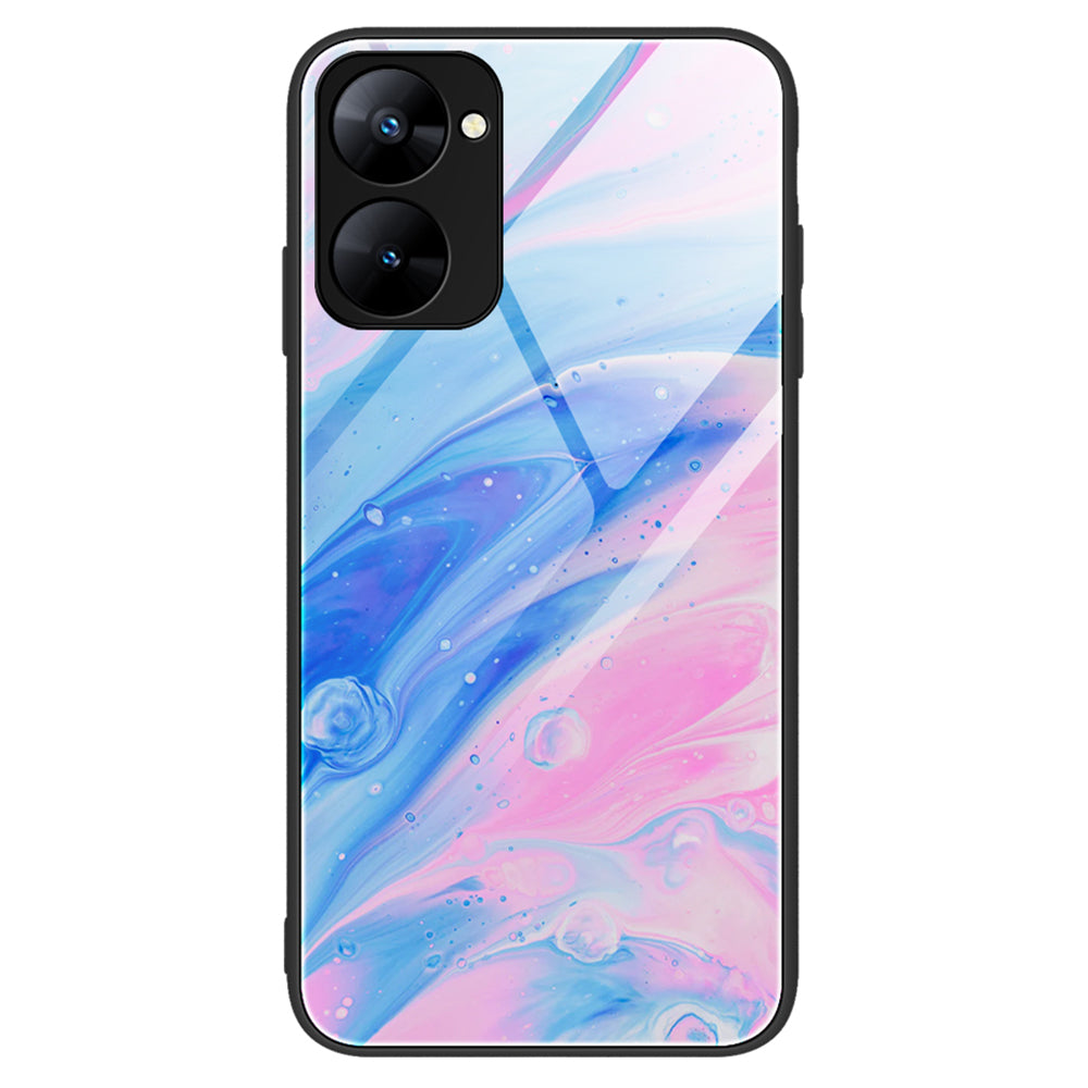 For Realme V30 5G Marble Pattern Tempered Glass Back Case Shockproof Anti-Slip PC+TPU Phone Cover