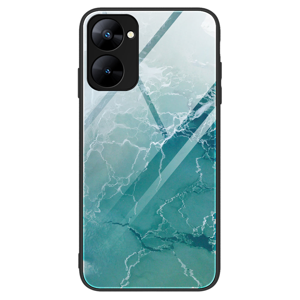 For Realme V30 5G Marble Pattern Tempered Glass Back Case Shockproof Anti-Slip PC+TPU Phone Cover