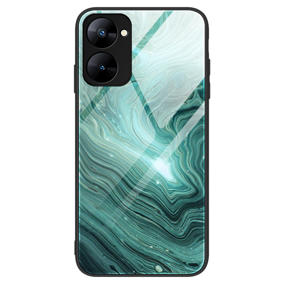 For Realme V30 5G Marble Pattern Tempered Glass Back Case Shockproof Anti-Slip PC+TPU Phone Cover