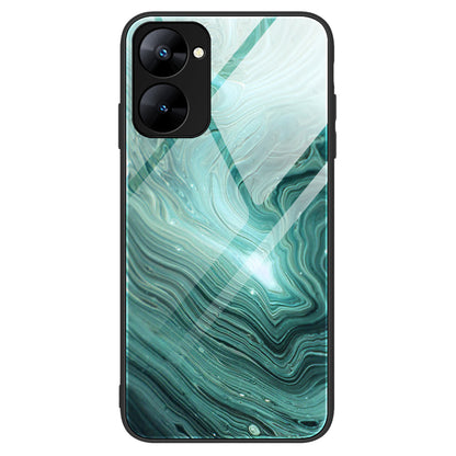 For Realme V30 5G Marble Pattern Tempered Glass Back Case Shockproof Anti-Slip PC+TPU Phone Cover